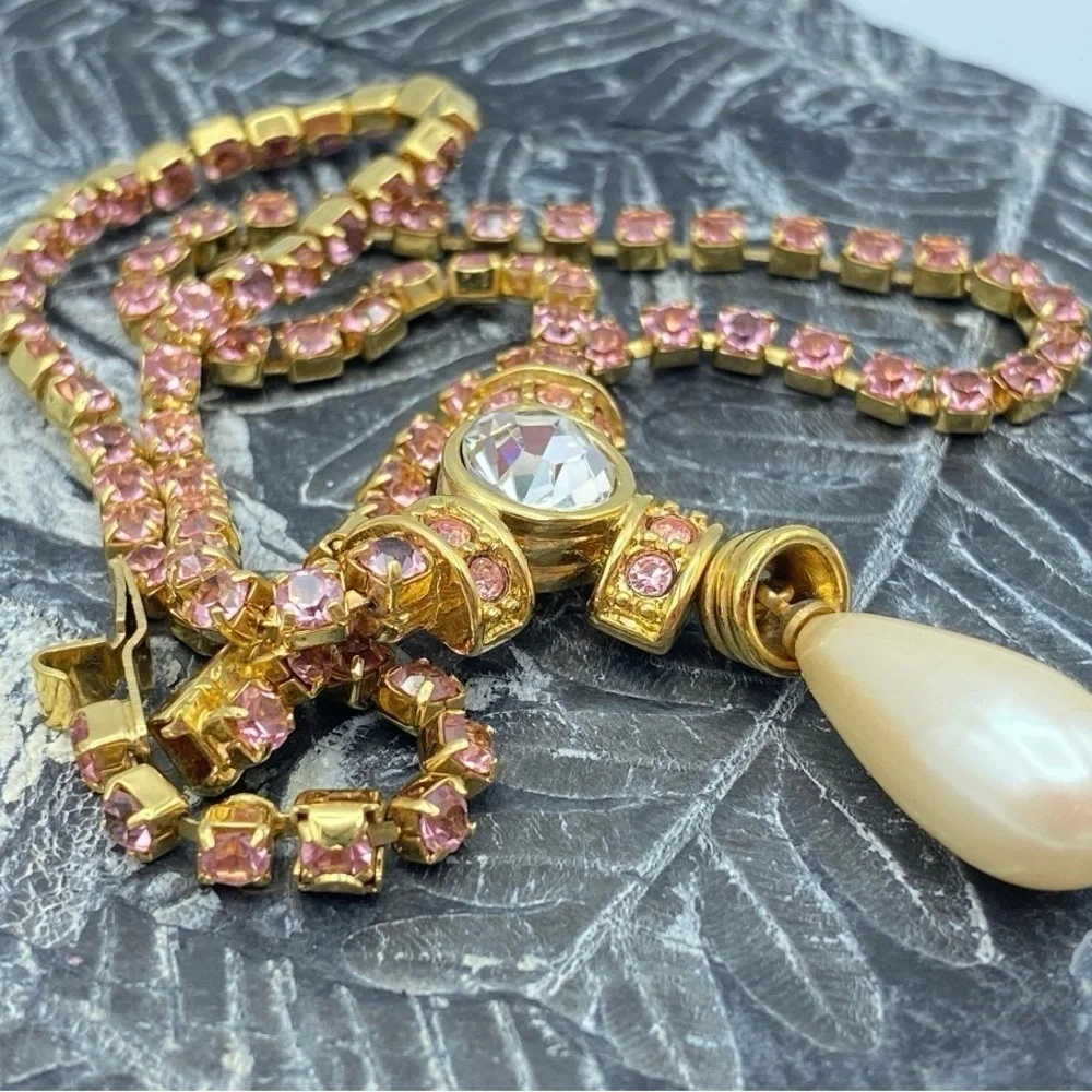 Elegant Gold and Pink Crystal Necklace